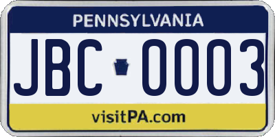 PA license plate JBC0003