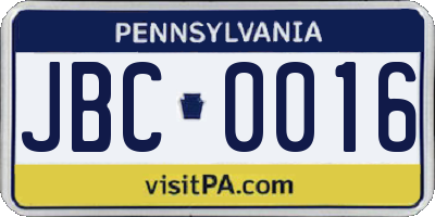 PA license plate JBC0016