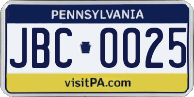 PA license plate JBC0025