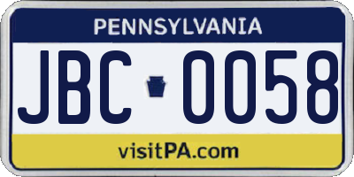 PA license plate JBC0058