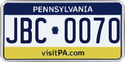 PA license plate JBC0070