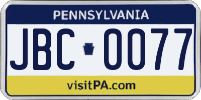 PA license plate JBC0077
