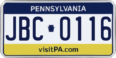 PA license plate JBC0116