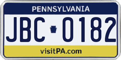PA license plate JBC0182