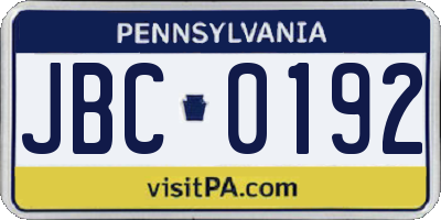 PA license plate JBC0192