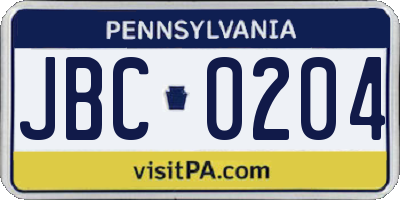 PA license plate JBC0204