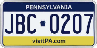 PA license plate JBC0207