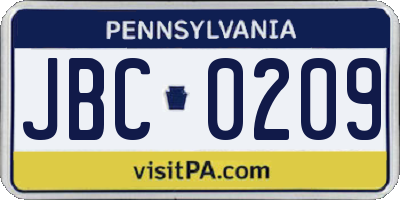 PA license plate JBC0209