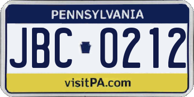 PA license plate JBC0212