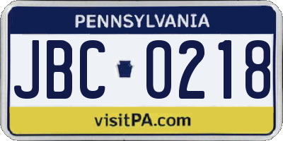 PA license plate JBC0218