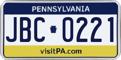 PA license plate JBC0221