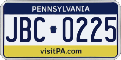 PA license plate JBC0225