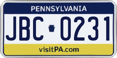 PA license plate JBC0231