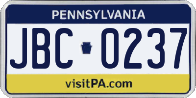 PA license plate JBC0237