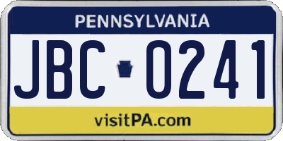 PA license plate JBC0241