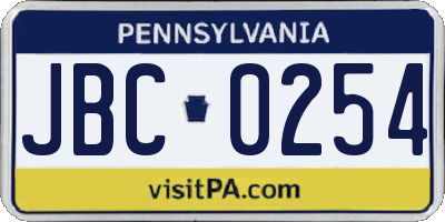 PA license plate JBC0254