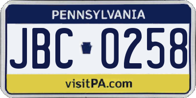 PA license plate JBC0258