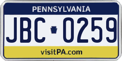 PA license plate JBC0259