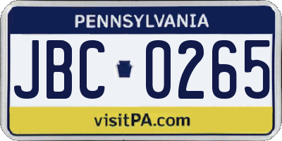 PA license plate JBC0265