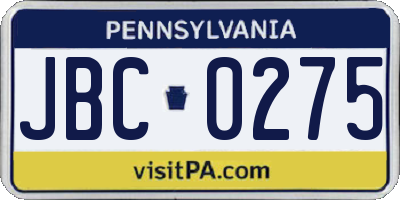 PA license plate JBC0275