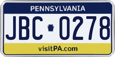 PA license plate JBC0278