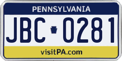 PA license plate JBC0281