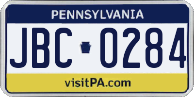 PA license plate JBC0284