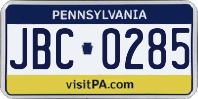 PA license plate JBC0285