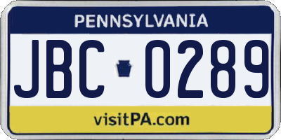 PA license plate JBC0289