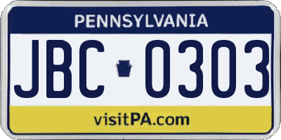 PA license plate JBC0303