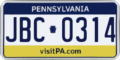 PA license plate JBC0314