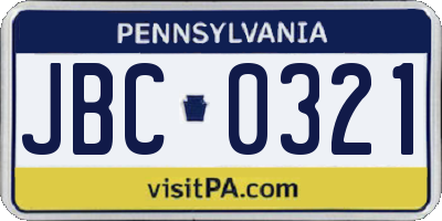 PA license plate JBC0321