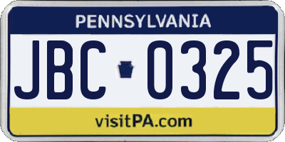 PA license plate JBC0325