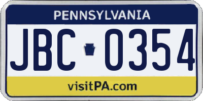 PA license plate JBC0354