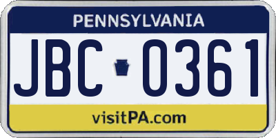PA license plate JBC0361