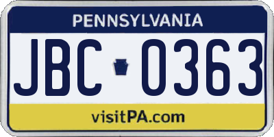 PA license plate JBC0363