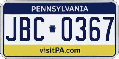 PA license plate JBC0367