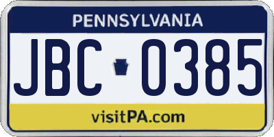 PA license plate JBC0385
