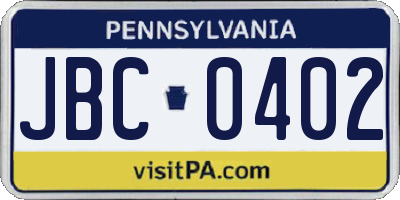 PA license plate JBC0402