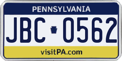 PA license plate JBC0562