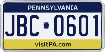 PA license plate JBC0601