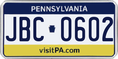 PA license plate JBC0602