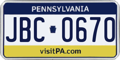 PA license plate JBC0670