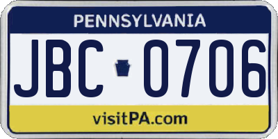 PA license plate JBC0706