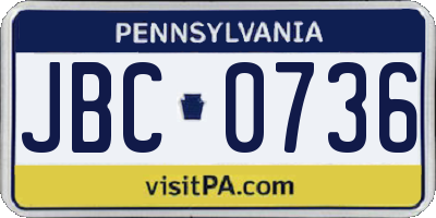 PA license plate JBC0736