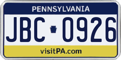 PA license plate JBC0926