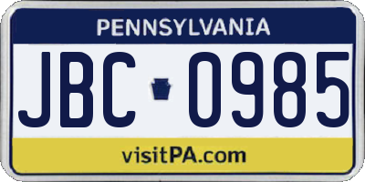 PA license plate JBC0985