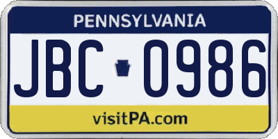 PA license plate JBC0986