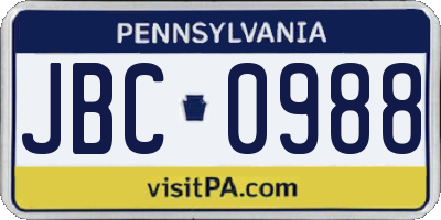 PA license plate JBC0988