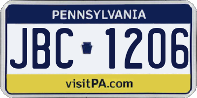 PA license plate JBC1206